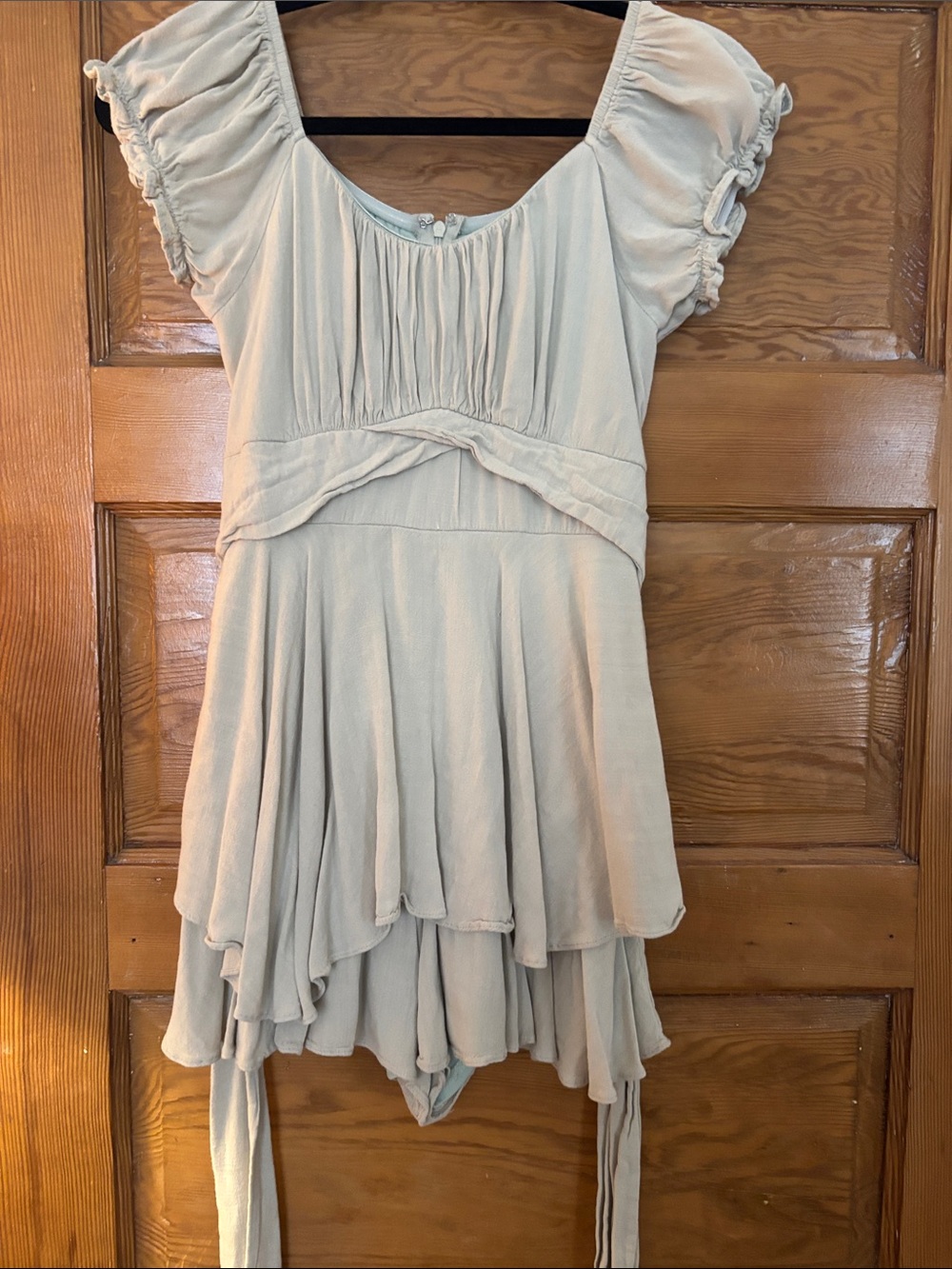 Altar'd State light sage green Tiered Flutter Mini Dress